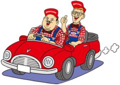 車に乗るミスタータイヤマン